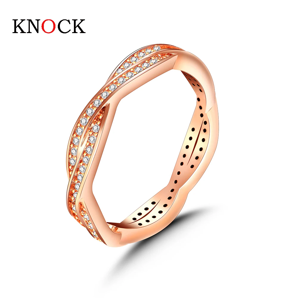 Круглые Кольца KNOCK высокое качество трендовые из розового золота с витой