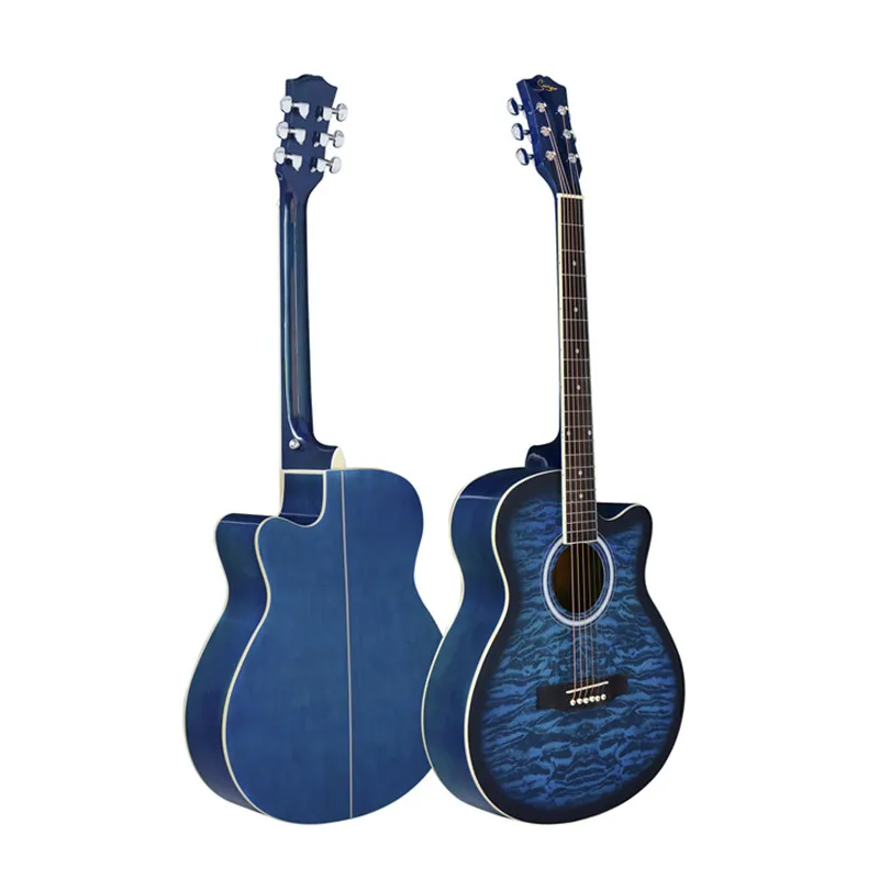 Акустическая гитара 40 дюймов корпус из липы с принтом пламени Тигра цвет черный