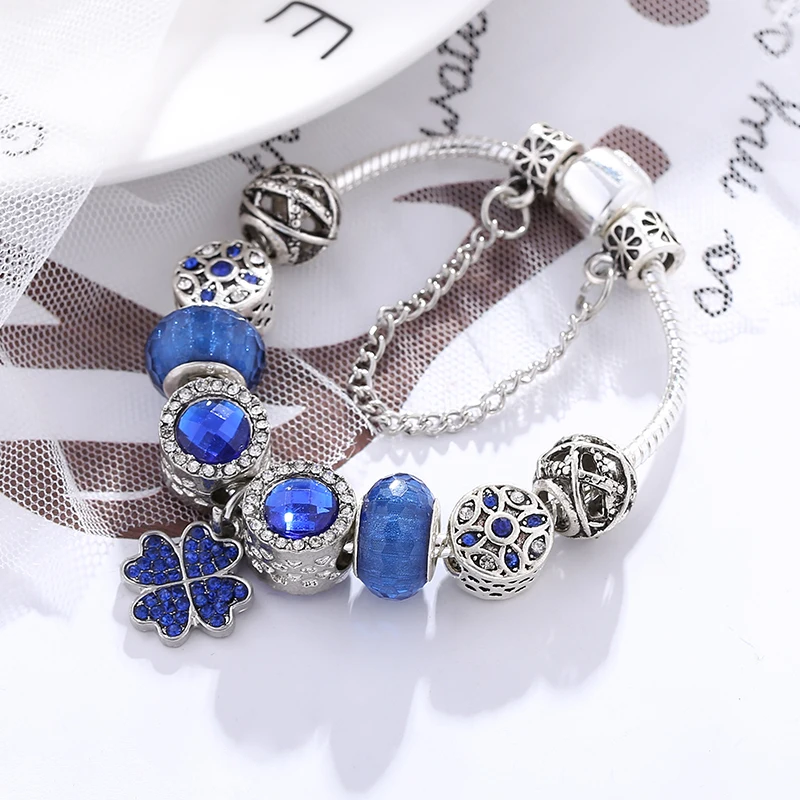 Hight Quality Flower Beads Charm Bracelet Plant Pendant silver-plate Brand For Women Summer Jewelry | Украшения и аксессуары