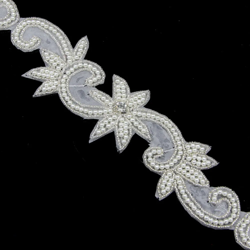 1 Yard Beige Pearl Applique Flower Sewing Trims On For Wedding Bridal Dress R2711F01 | Дом и сад
