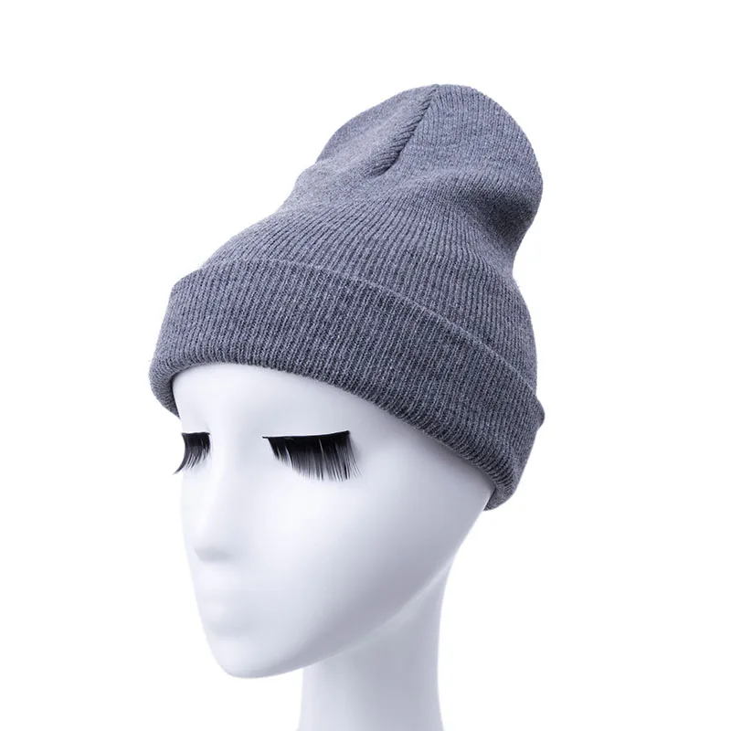 L Gray Мода Skullies шапочки женщины шляпа вязаная шапка женская шапка человек колпак для женщин шапочка мужская чистый цвет головные уборы - Цвет: L Gray