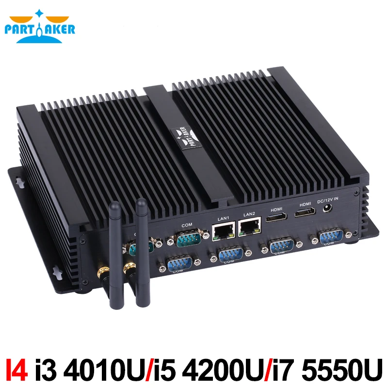 Partaker I4 Industrial Mini PC with 6 COM 2 HDMI 2 Lan Black Color Intel i3 4005u 4010u i5 4200u i7 4500u Processor