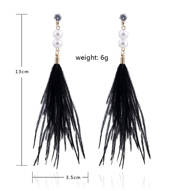 Женские серьги капельки Boho длинные из натурального страусиного пера с