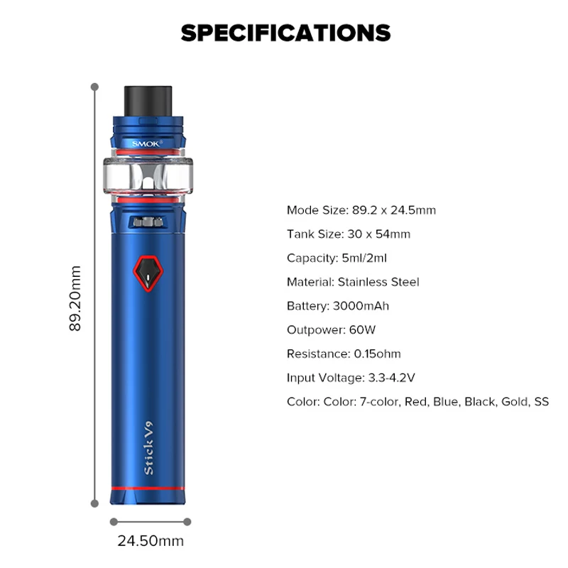 Оригинальный набор SMOK Stick V9 с 3000 мАч палкой Mod 5 мл/2 мл Tfv8 Baby V2 Tank S1 S2 Coil vape pen kit Vs