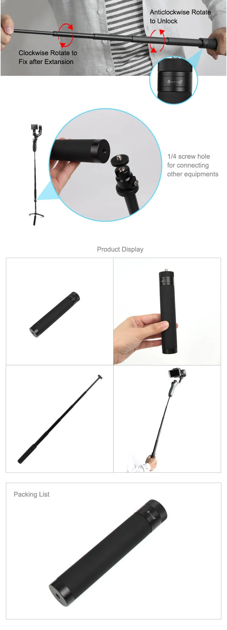 Feiyu Tech расширение Reach Pole стержень Регулируемый для G6 G6P DJI OSMO Mobile 2 Zhiyun Smooth 4 Q ручной карданный аксессуар