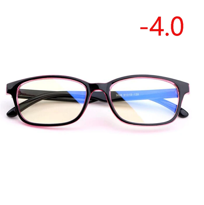 Myopia 400 Анти-синий светильник для женщин и мужчин, очки для близорукости с градусом, Модный ПК синий светильник, блокирующие близорукие очки-1,0-1,5-2,0-4,0 - Цвет оправы: Myopia 400