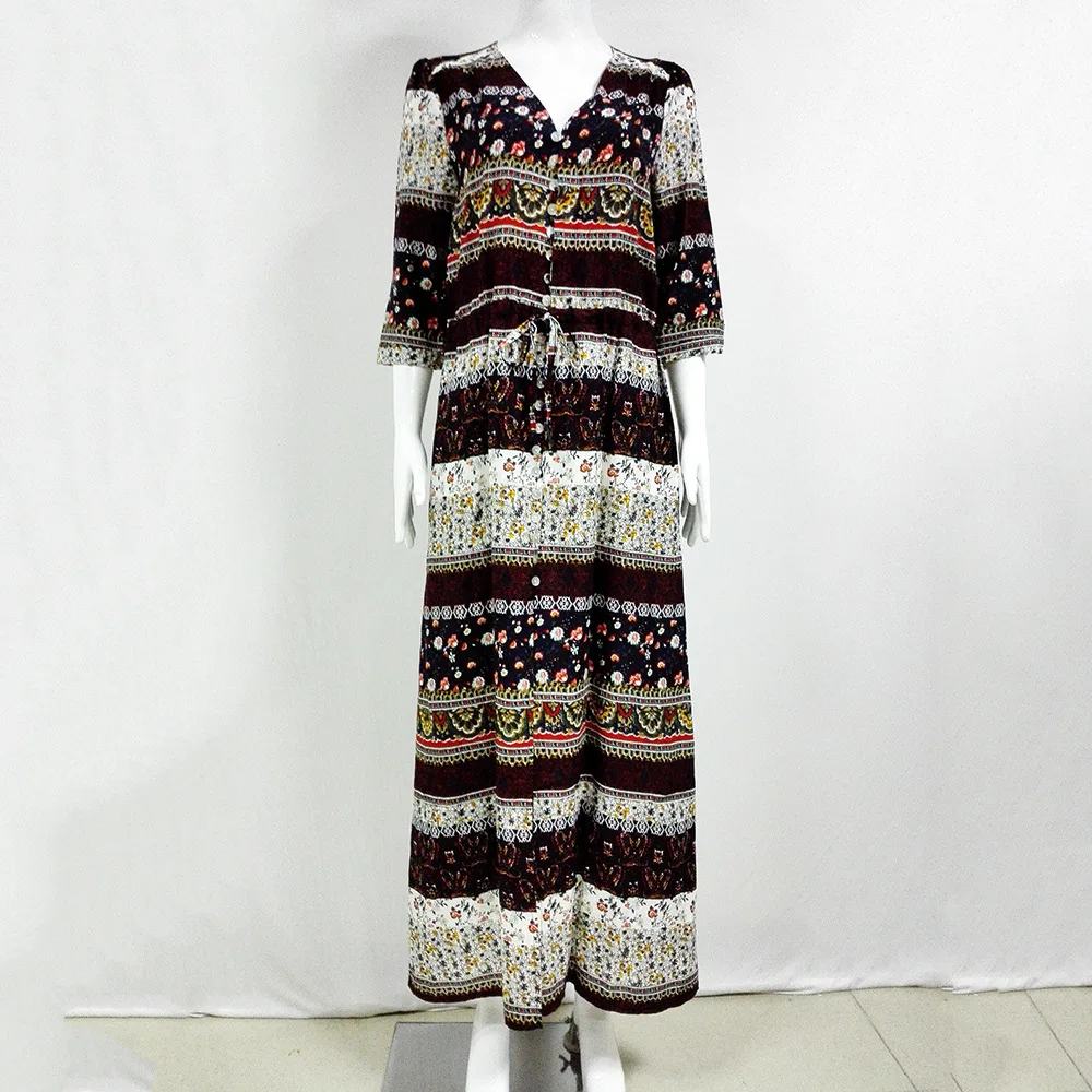 2017 летнее стильное богемное пляжное платье с цветочным принтом женское