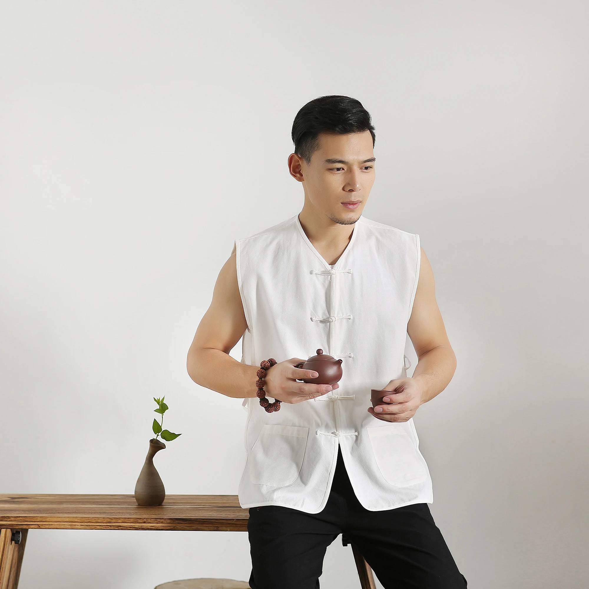 Men's 100% Cotton Shirt Traditional Chinese Tang Suit Top Kung Fu Shirt Tai Chi Uniform Wagoner Undershirt Blouse Tops