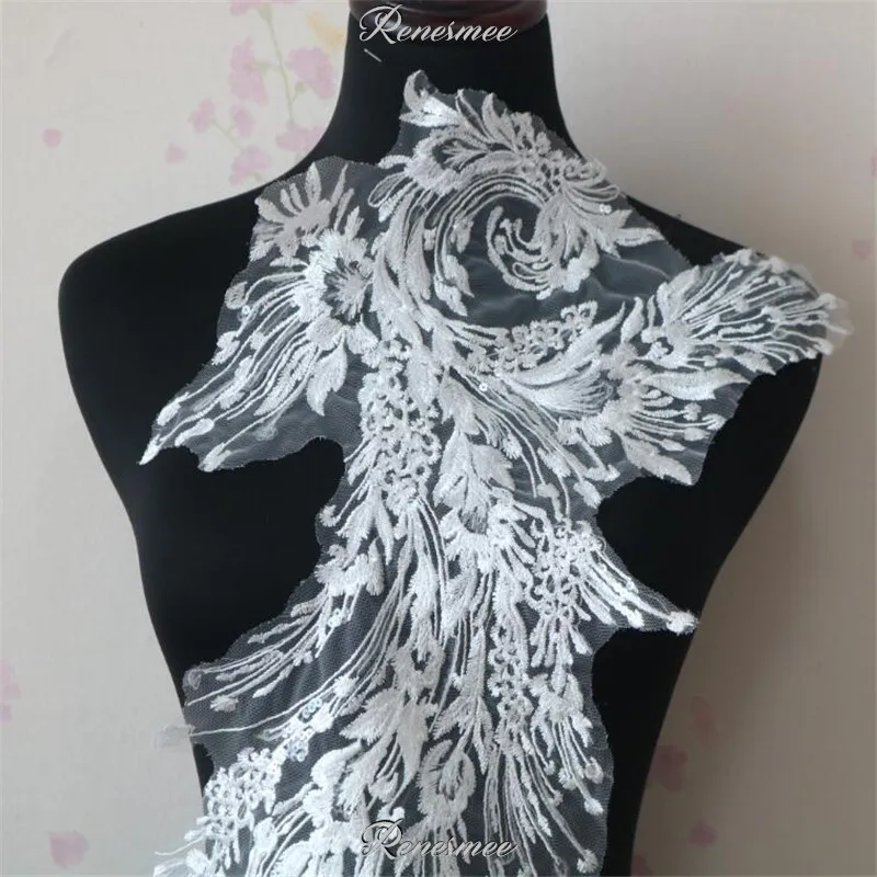 1 шт. кружевная Цветочная вышивка с прозрачными блестками и перьями цвета