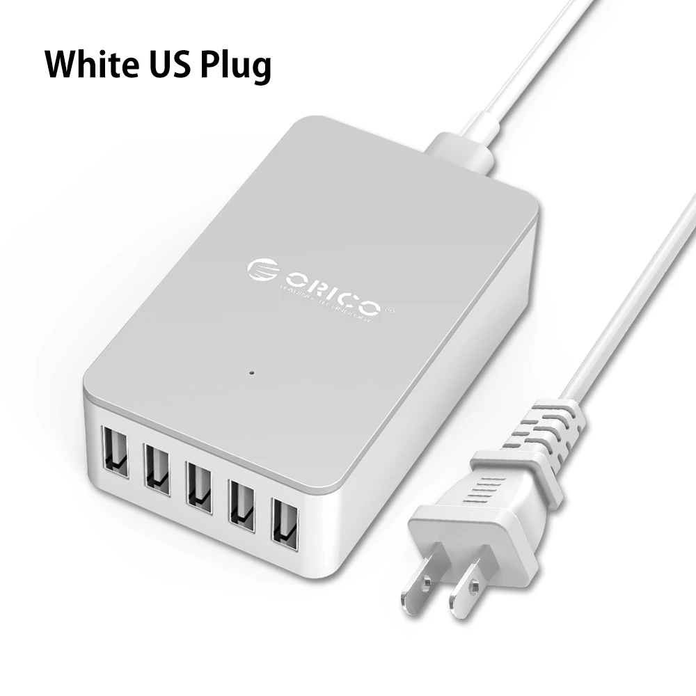 ORICO CSE-5U 5 портов 5V2. 4A настенное зарядное устройство EU US UK настольный адаптер 8A40W USB зарядное устройство для путешествий-черный/белый/розовый - Тип штекера: WHITE US plug