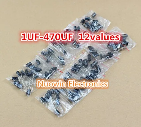 

1UF-470UF 120pcs=12values*10pcs Aluminum Electrolytic Capacitor Assortment kit