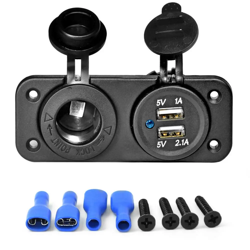 Новое черное автомобильное зарядное устройство для мотоцикла и сигареты с 2