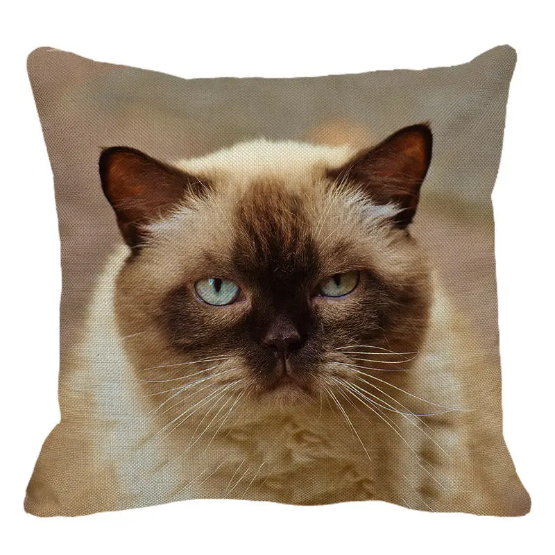 Декоративная наволочка для дивана XUNYU Cute Pet Чехол подушки с кошкой Siamese Cat льняные