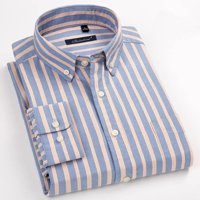 100% Cotton Oxford Mens Shirts High Quality Striped Business Casual Soft Dress Social Shirts Regular Fit Male Shirt Big Size 8XL