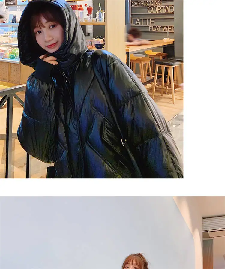 Fashion Winter Down Jacket Women Thick Warm Hooded Parka Female Cotton Padded Mid Long Coat Lady Solid Black Blue White D77