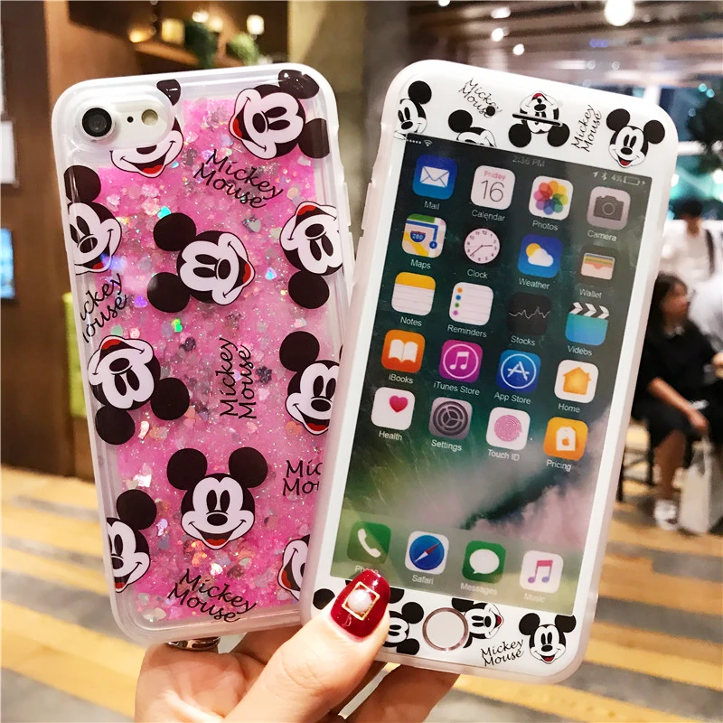 Для iphone 8 plus мультфильм Микки динамический с блестками и жидкостью чехол сияющими