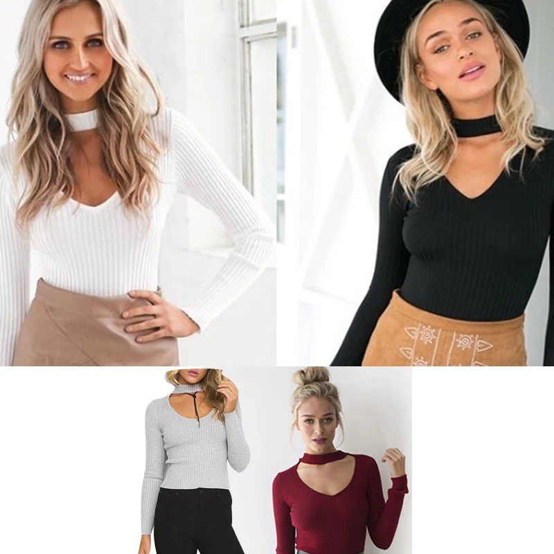 Элегантный женский вязаный свитер с лямкой на шее осенне-весенние Короткие топы