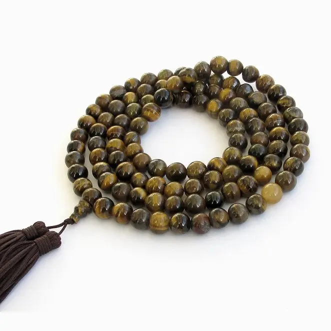 Буддистское ожерелье 108 Japa Mala тигровый глаз бусины из натурального камня