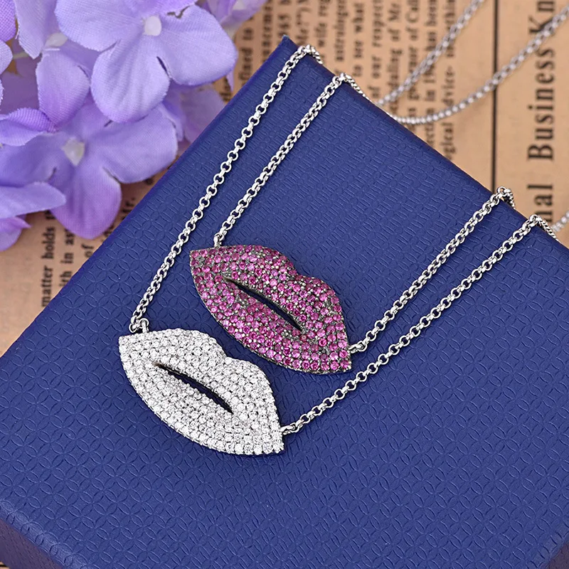 Новые ожерелья с красными губами циркониевое ожерелье регулируемой цепочкой