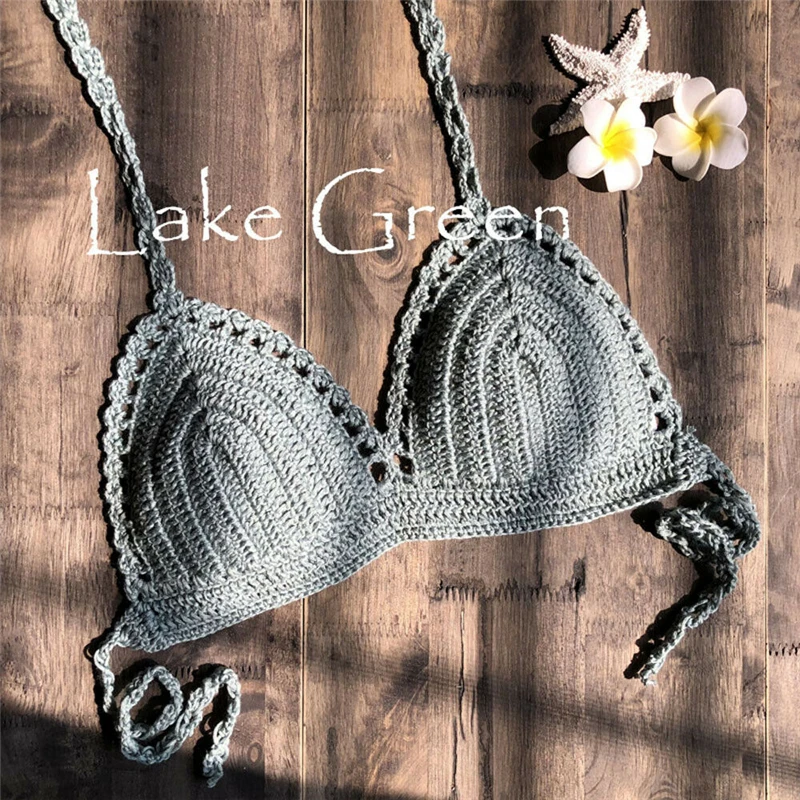 

Women Brazilian Bikini Top Sexy Knitted Beachwear Boho Vest Crop Tops Bra Casual Solid Color Swimwear Top Swimsuit Ladies Tops