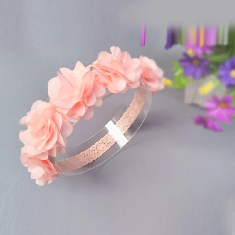 Pink multiple petals more flowers lace hair band garland handmade girl accessories princess dress up flower | Аксессуары для