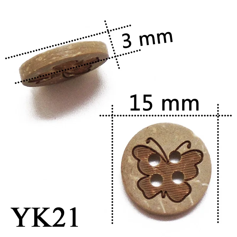 YK21 ZIEENE 10 шт., 30 шт., 50 шт., 100 шт., натуральный цвет, круглые лазерные кокосовые пуговицы 13 мм, 15 мм, рукоделие, шитье, скрапбукинг, ручная работа - Цвет: YK21