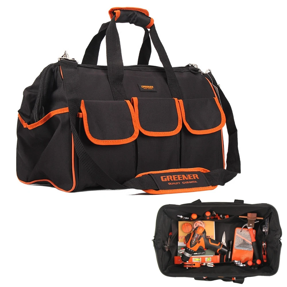 

12.5" 15" 17" 19" Tool Bags Thicken Hardware Professional Electrician Repair Storage Work Bag Holder 600D Close Top Wide Mouth