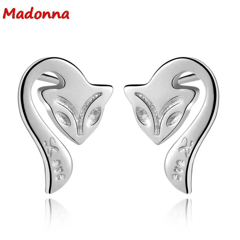 Женские сережки-гвоздики с лисьими буквами посеребренное украшение для ночных