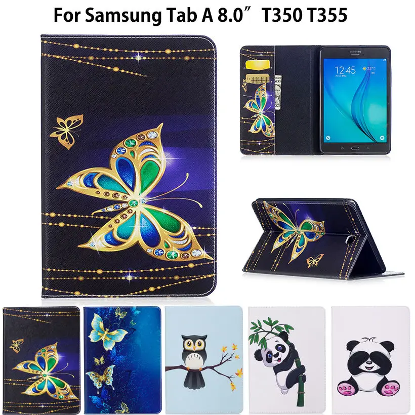

SM-T350 Fashion Panda Pattern Case For Samsung Galaxy Tab A T350 T351 T355 P350 8.0" Cover Smart Case Funda Tablet PU Stand Case