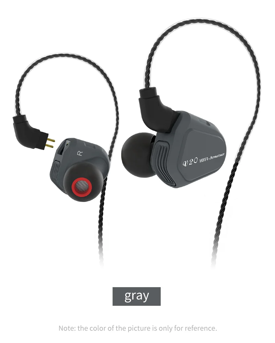 AK TRN V20 DD+ BA гибридные наушники в ухо HIFI DJ монитор для бега спортивные наушники ушные затычки 2PIN кабель TRN V80/V30/BT20/X6 - Цвет: gray no mic