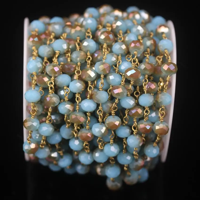 5 метров 6x8 мм Половина шампанского синего стекла граненый Rondelle бисер четки