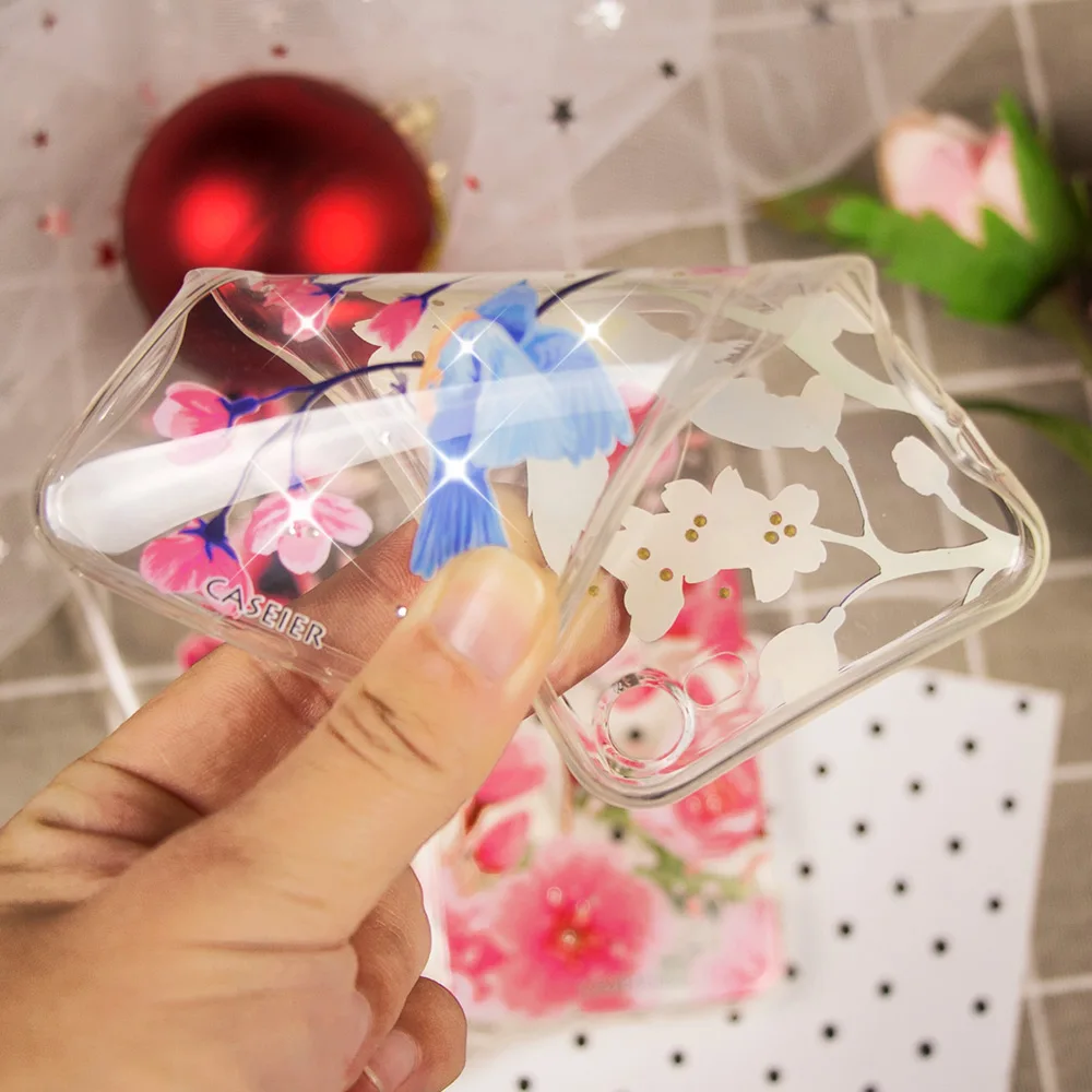 Caseier цветок горный хрусталь телефон чехол для iPhone 6 6S Plus блеск мягкий силиконовый