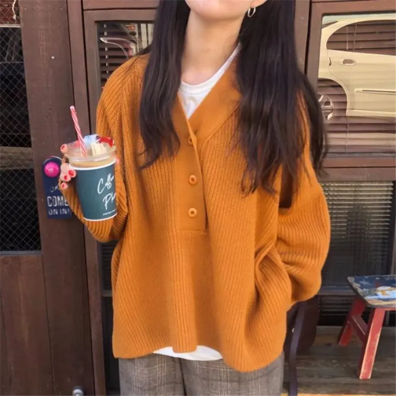 Alien Kitty Vintage Soft V-neck High Quality 2019 Retro Warm Elegant Knitted Casual Simple Tops Solid Loose Sweaters 2 Types | Женская