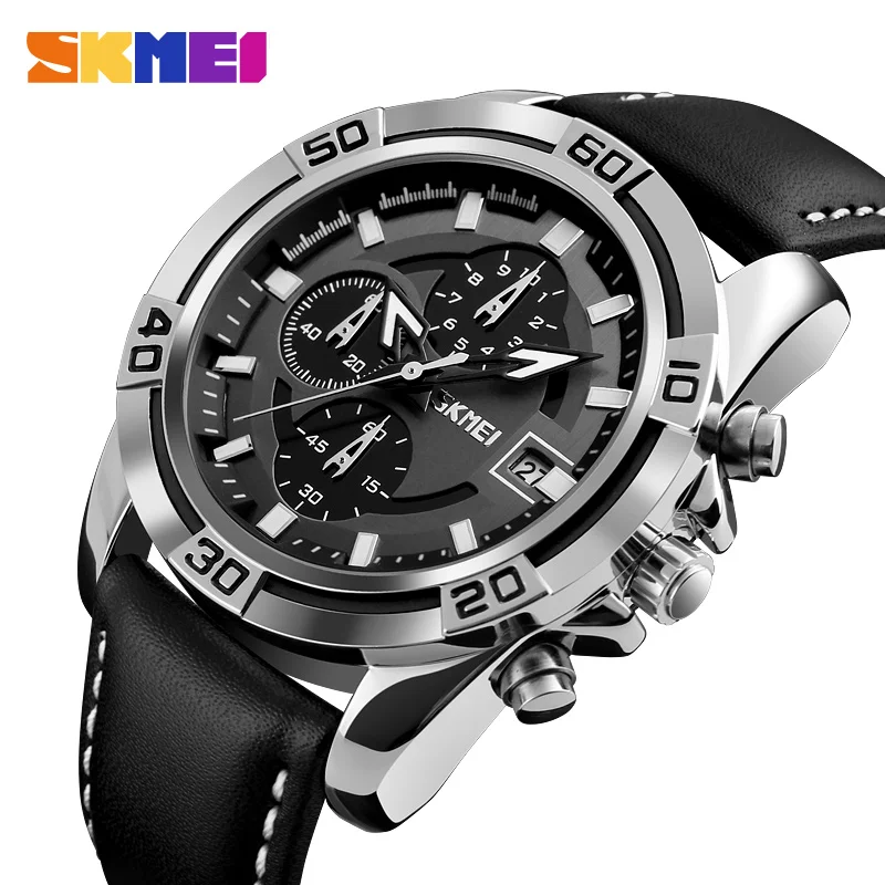 SKMEI Fashion Watch Men Leather Top Luxury Military Quartz Wristwatches Waterproof Outdoor Sports Watches Relogio Masculino 9156