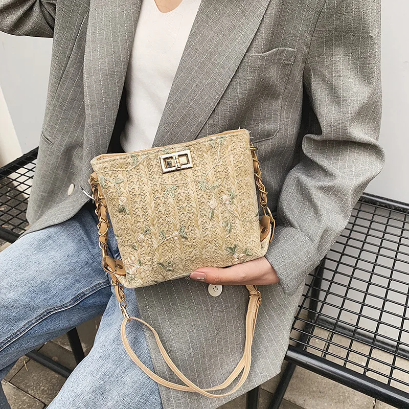 Youda летняя новая Цветочная вышивка соломенная тканая сумка на одно плечо модная