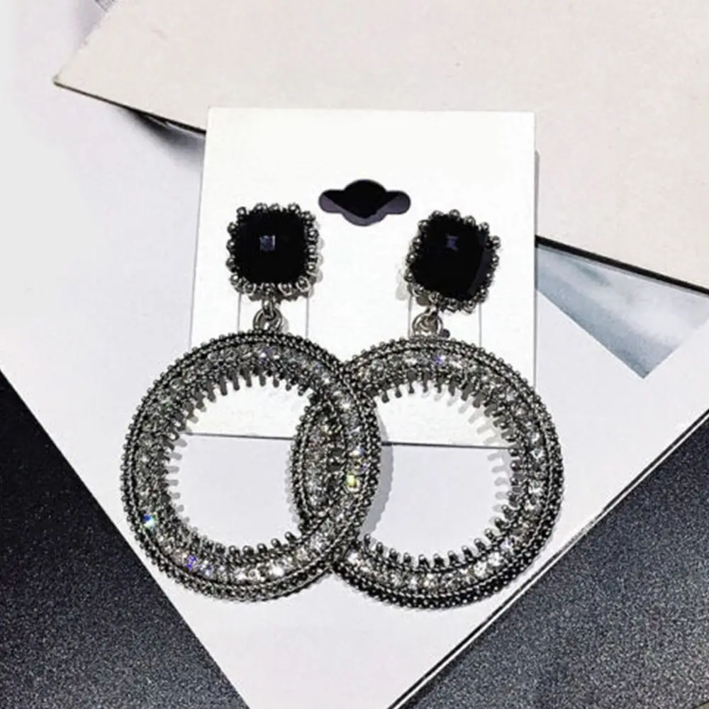 Temperament Gorgeous Rhinestone Crystal Large Circle Dangle Drop Ear Earring For Women Fashion Jewelry | Украшения и аксессуары