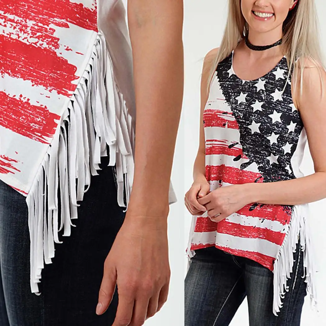 Women Summer Fashion Tassels Sleeveless Top Asymmetrical Design Printed Casual Slim Tank Floral O Neck | Женская одежда