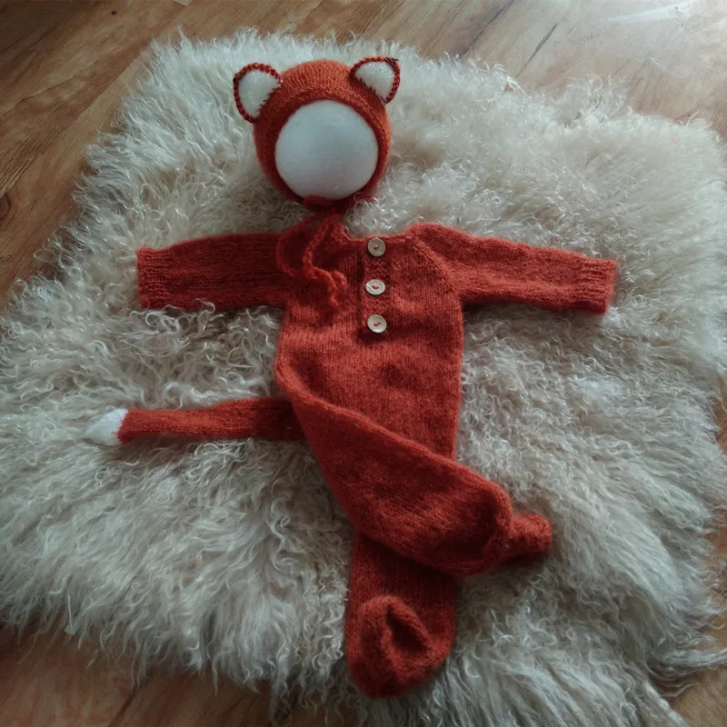 Newborn baby photography props,fox footed romper,baby mohair outfits photography props