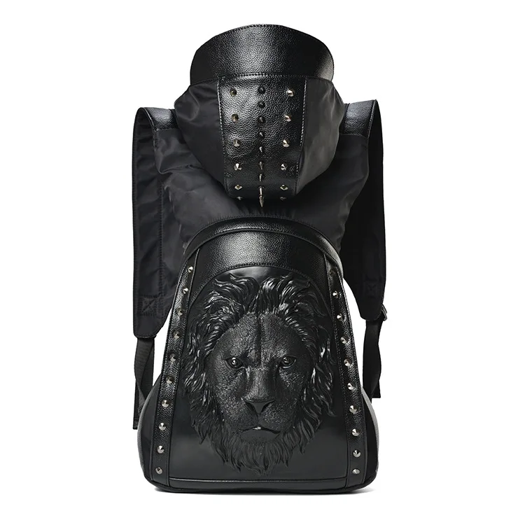 Вместительный мужской кожаный рюкзак с рельефным 3d рисунком|lion backpack|backpack gothiclarge