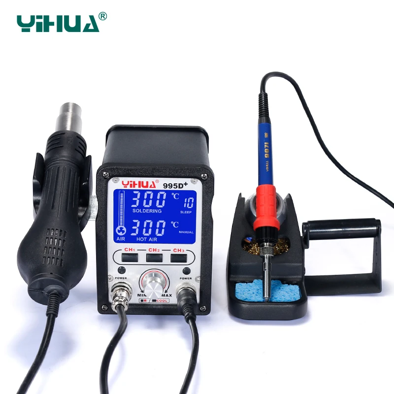 YIHUA 995D + Обновление видения Подключаемая паяльная станция горячего воздуха ЖК