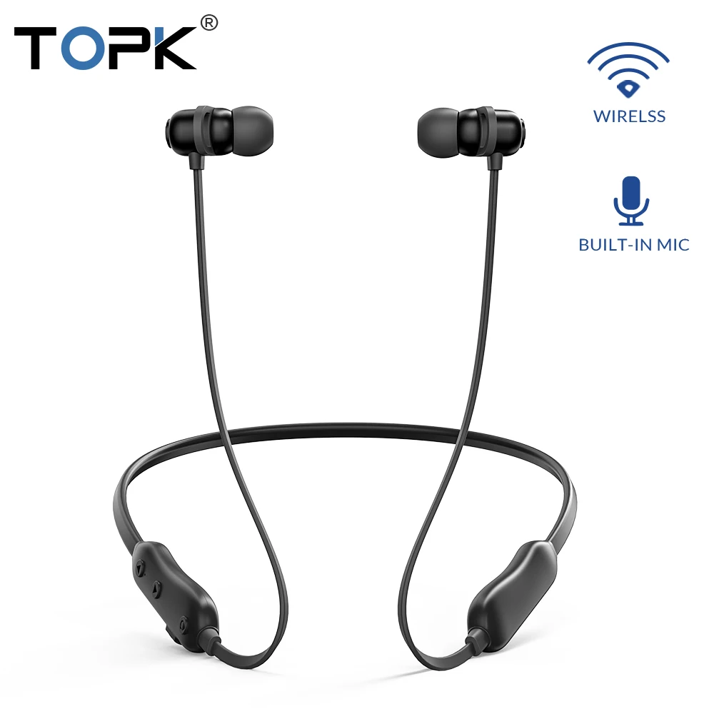 TOPK беспроводные наушники Bluetooth наушники магнитные шейные беспроводные наушники гарнитура стерео спортивные наушники с микрофоном