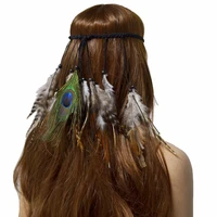 bohemian ethnic handmade peacock feather headband for women indian dirty braid hair rope adjustable tribal hairpin jewelry gift