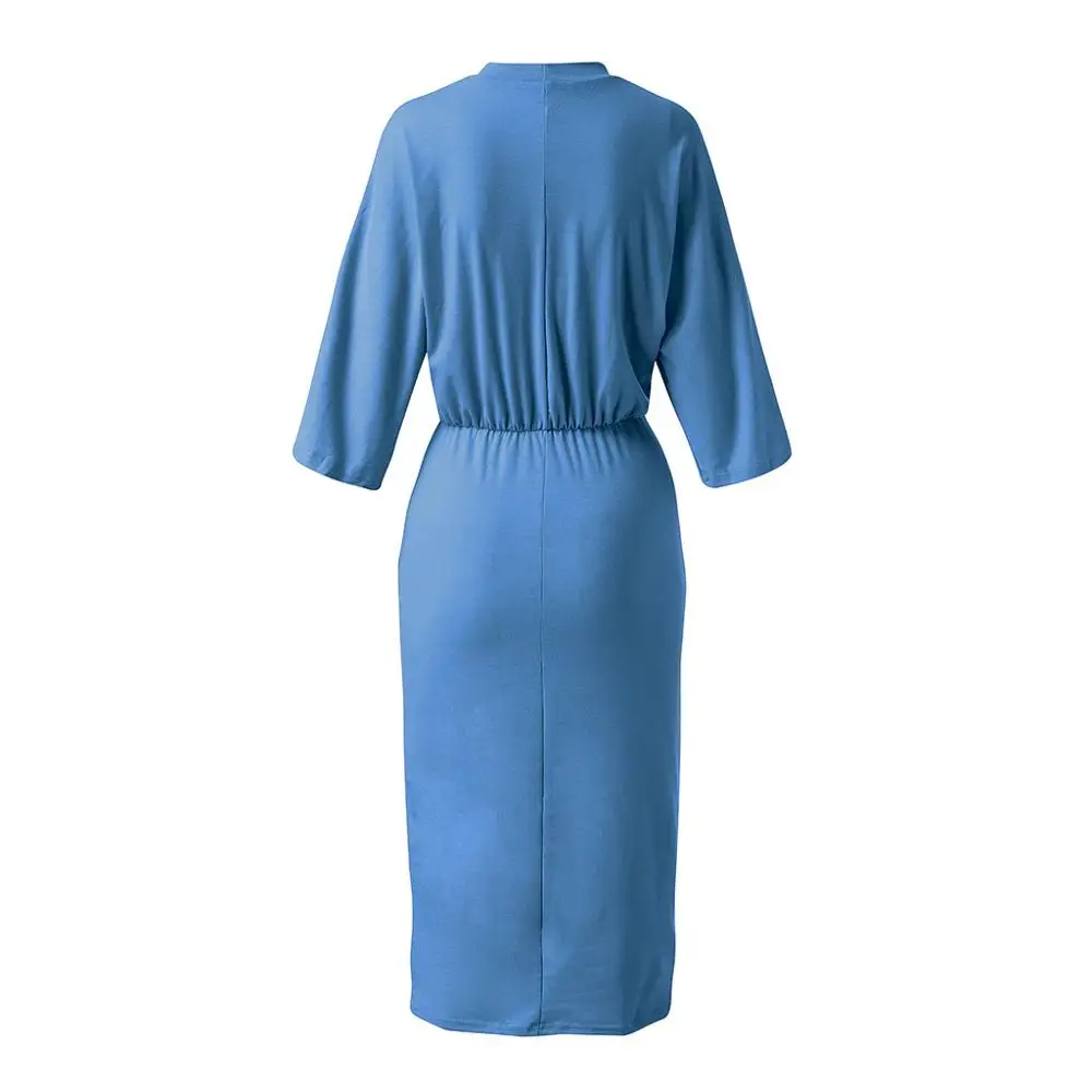 Женское Повседневное платье с круглым вырезом и рукавом 3/4 модель 5XL однотонное