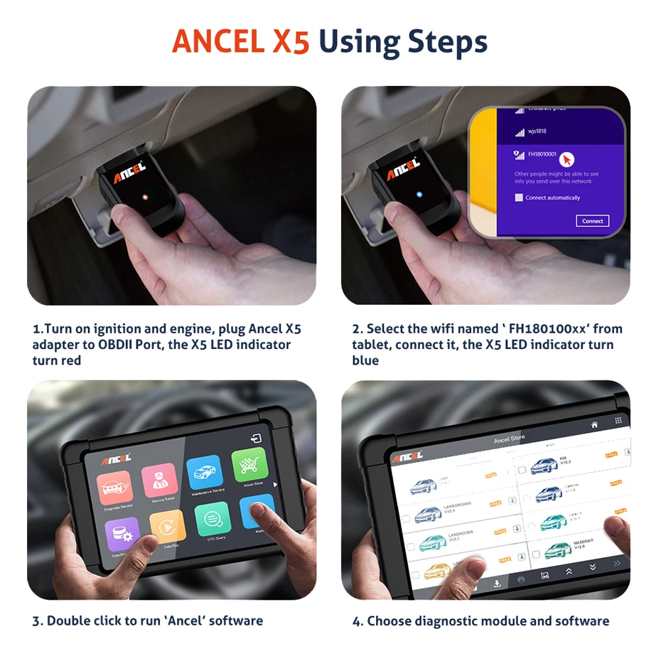 Ancel X5 OBD2 диагностический инструмент WiFi Автомобильный сканер OBD полная система