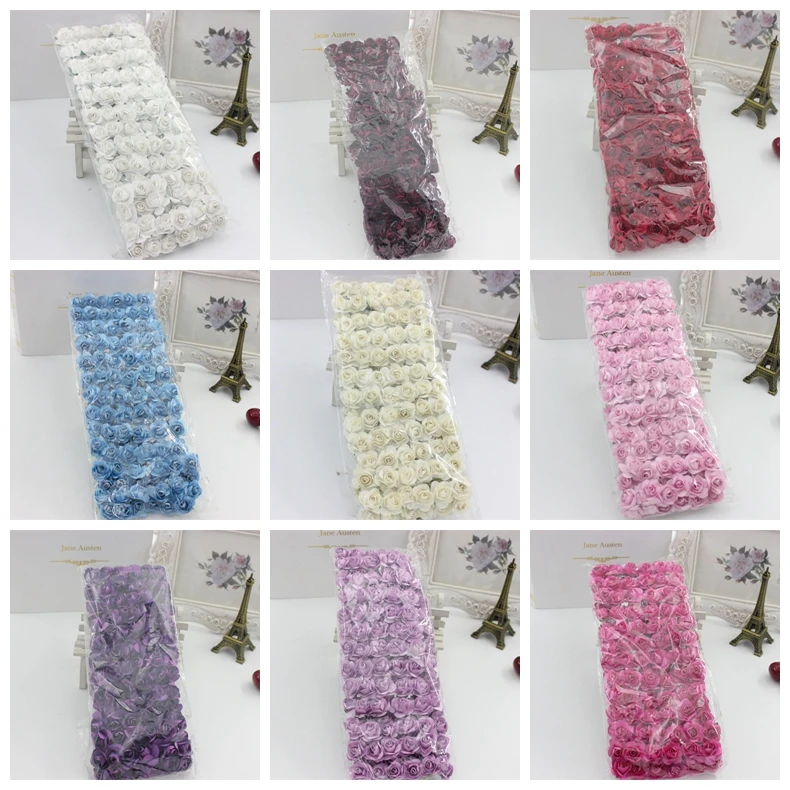 Yundfly 144pcs/pack Paper Rose Artificial Flowers For Wedding Home Decoration DIY Box Scrapbooking Garland Flowers