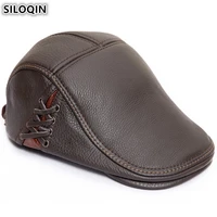 siloqin genuine leather hat mens cowhide beret brand flat cap 2019 new style autumn winter warm personality tongue caps for men