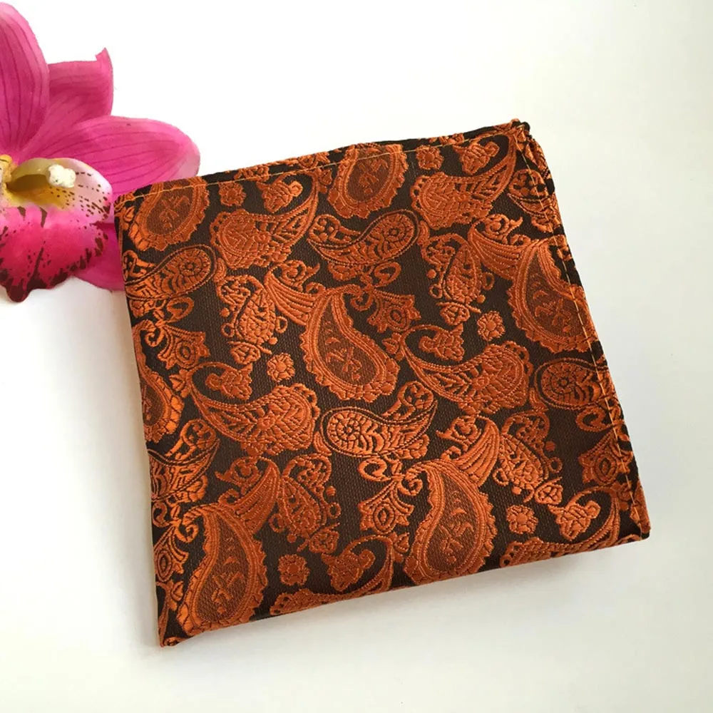 Мужской цветочный черный оранжевый галстук Карманный квадратный платок Набор