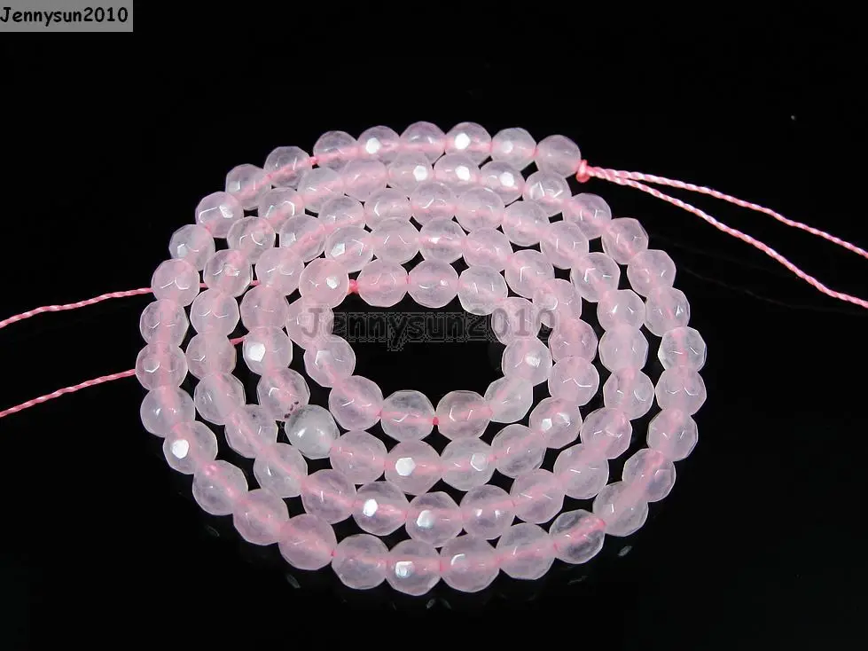 

Natural Rose Quart-z Gems Stones 4mm Faceted Round Spacer Loose Beads 15'' Strand for Jewelry Making Crafts 5 Strands/Pack