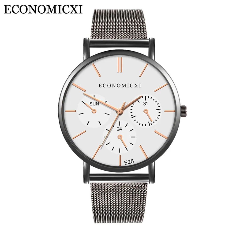 Мужские модные часы reloj hombre, простые часы из нержавеющей стали с тремя глазами, маленький циферблат, мужские кварцевые часы