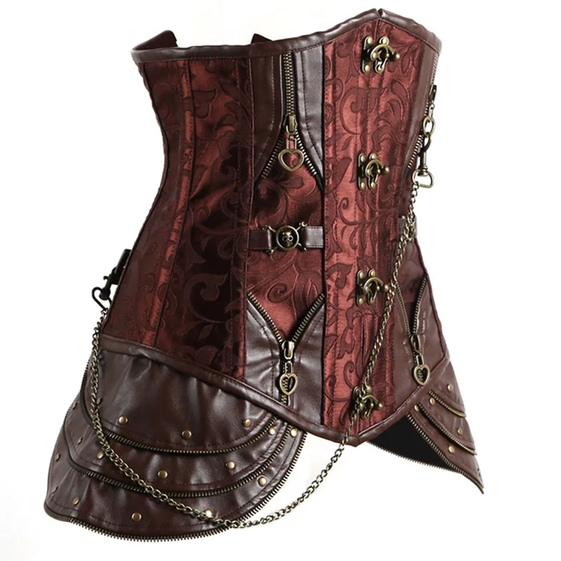 Коричневые стальные косточки под бюст корсет стимпанк Корсет Бюстье Топ